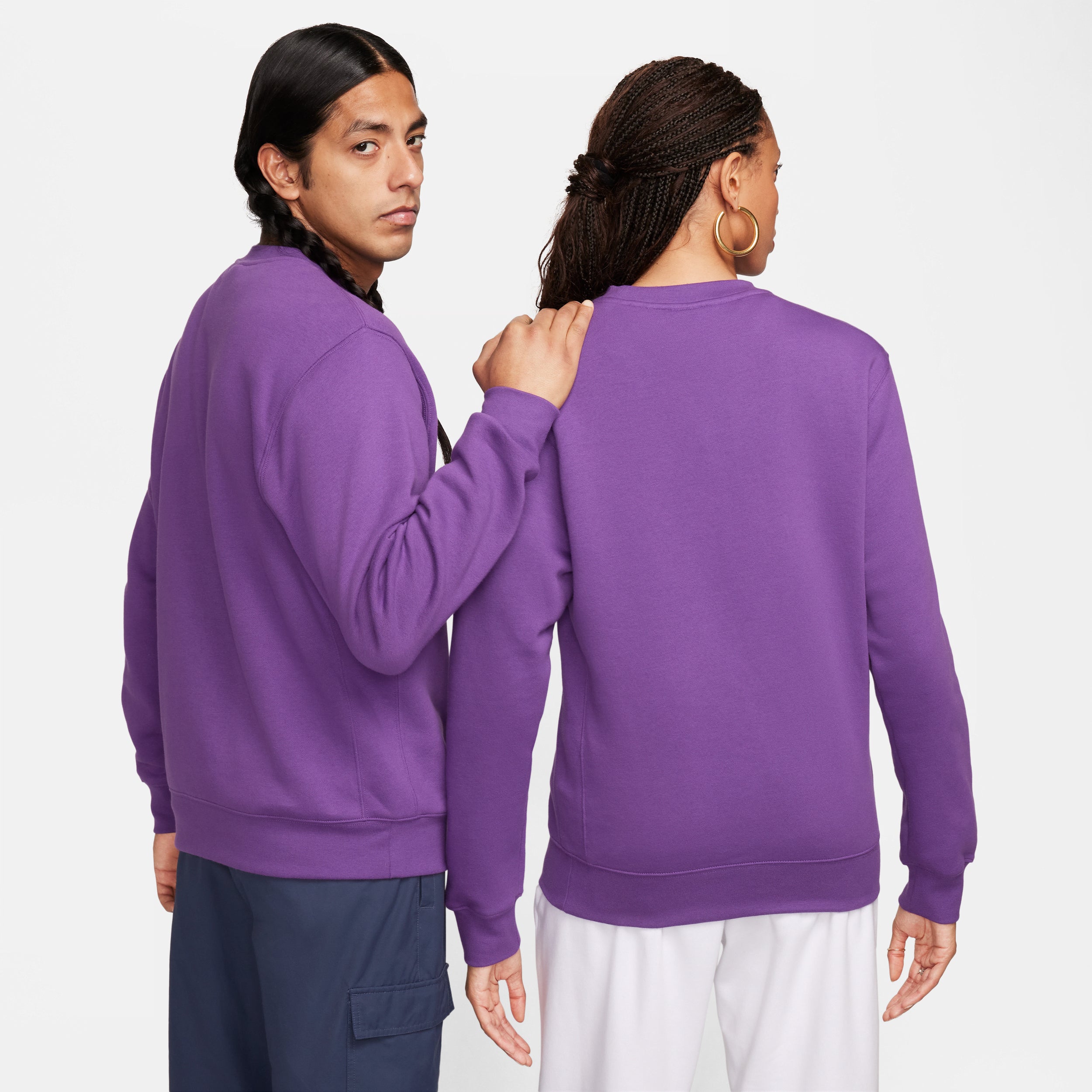 Nike Mens Club Fleece Crewneck Sweatshirt Purple Cosmos White Small