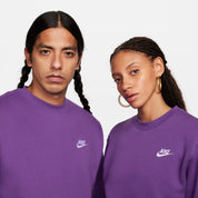 Nike Mens Club Fleece Crewneck Sweatshirt Purple Cosmos White Small