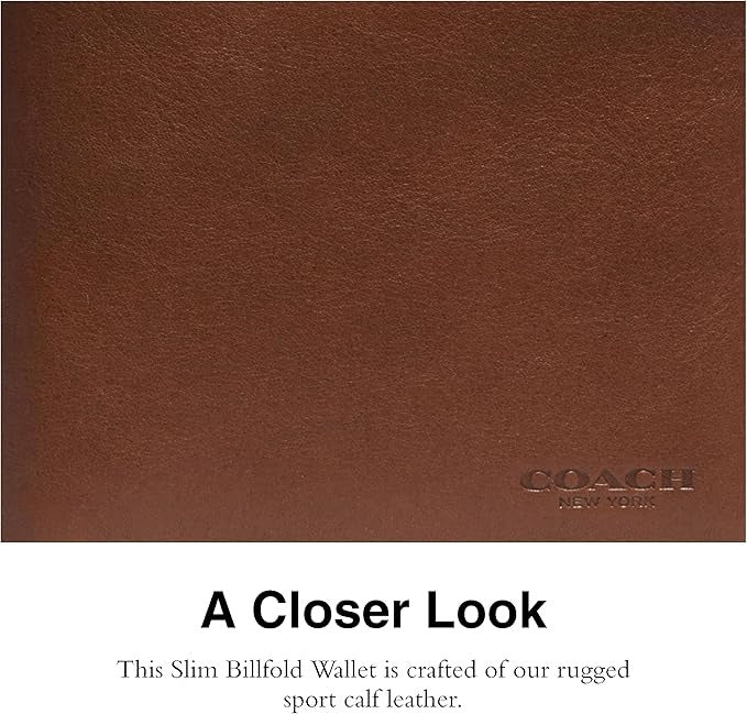 COACH Slim Bifold in Sport Calf Men's Wallet Saddle Leather Brown