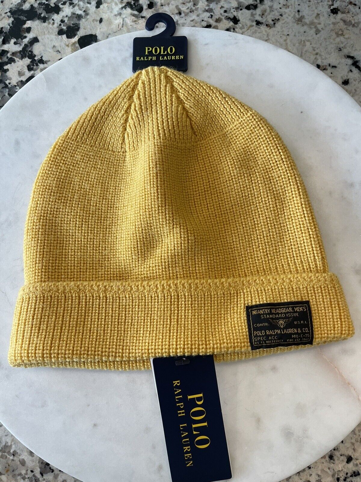 POLO RALPH LAUREN Unisex Beanie Hat Wool Yellow One Size