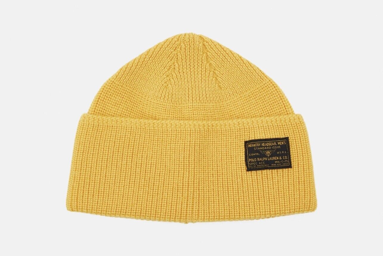 POLO RALPH LAUREN Unisex Beanie Hat Wool Yellow One Size