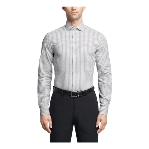Calvin Klein Mens Slim fit Dress Shirt Large 16 in 32-33 Light Grey Plaid