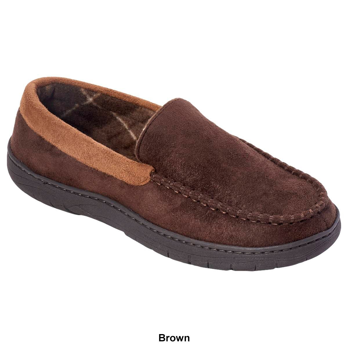 Haggar Men's Microsuede Fleece Lined Brown Venetian Slippers Medium 8 to 9