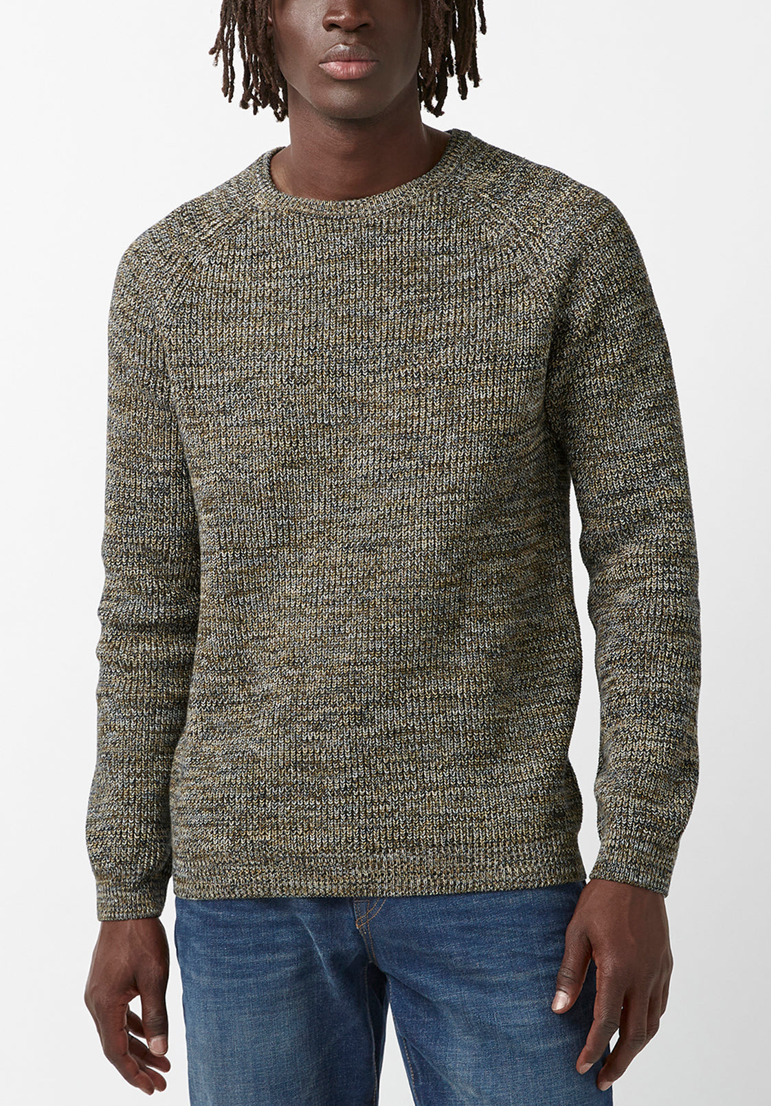 Bufflao Jeans Mens Relaxed Fit Crewneck Sweater Green Multi 2XL
