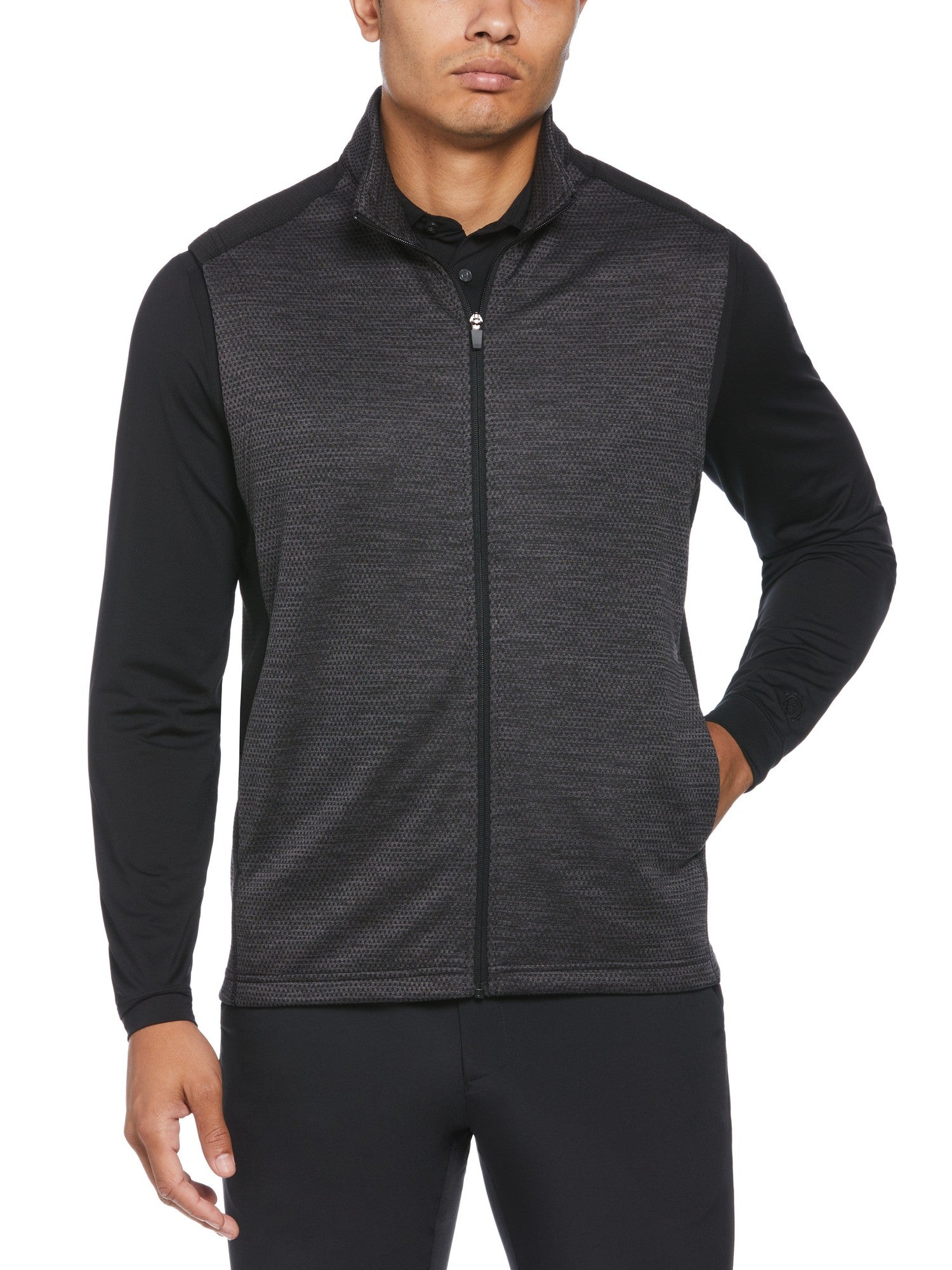PGA TOUR Mens Two Tone Dyed Full Zip Golf Jacket Vest Caviar Heather Black Large