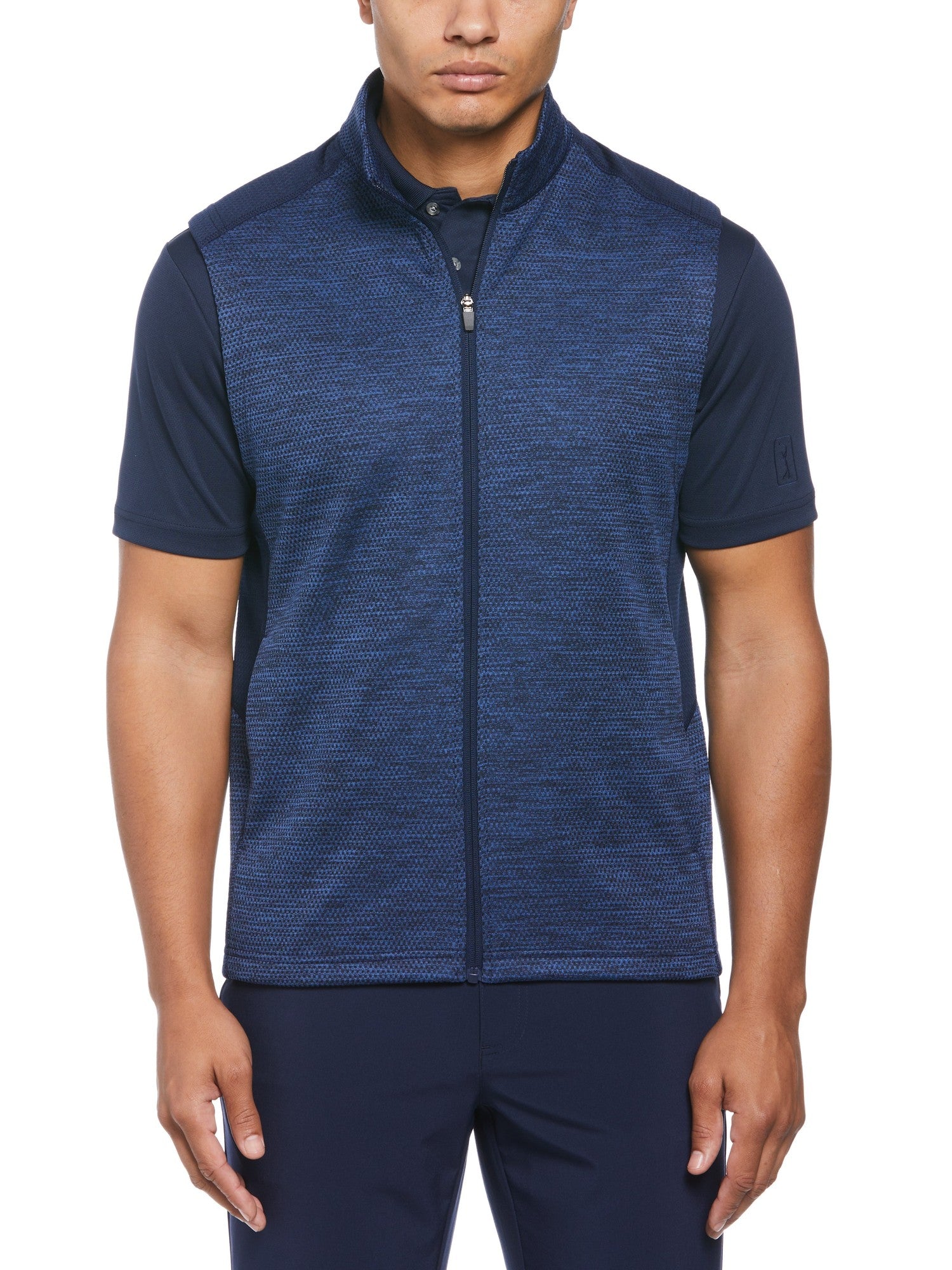 PGA TOUR Mens Two Tone Space Dyed Full Zip Golf Vest Blue Heather Small