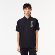 Lacoste Mens Sleeve Stacked Timeline Croc Polo Shirt Navy Blue Small