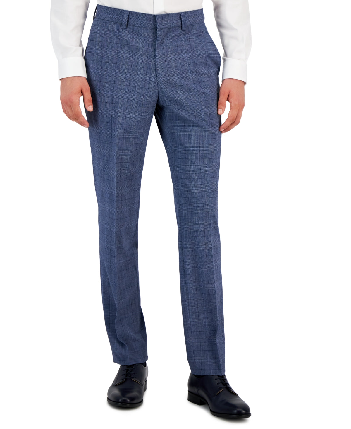 Hugo Boss Men's Modern Fit Plaid Wool Blend Suit Dress Pants Blue Plaid 38 x 32