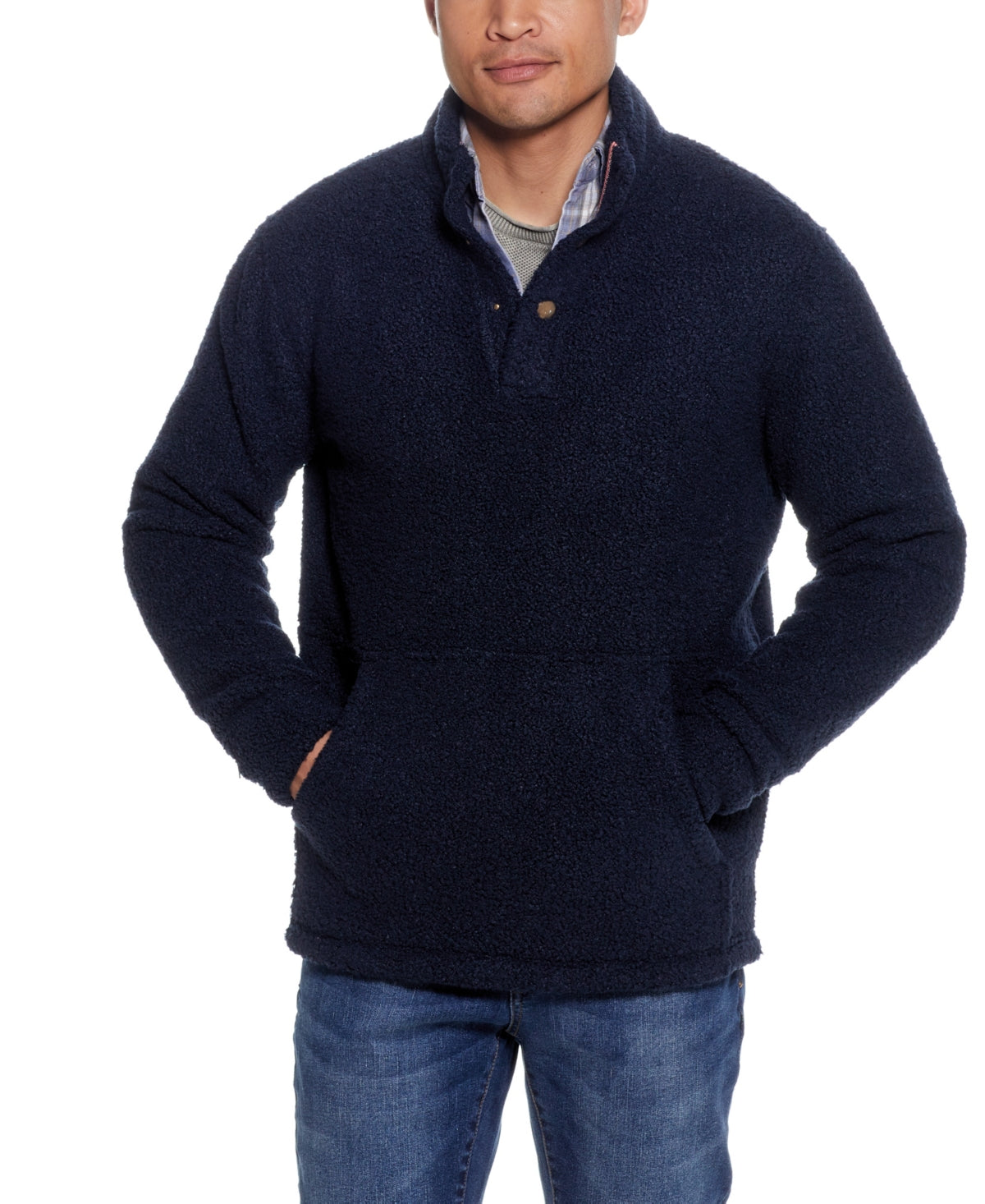 Weatherproof Vintage Mens Teddy Sherpa Quarter Snap Dark Sapphire Blue Small