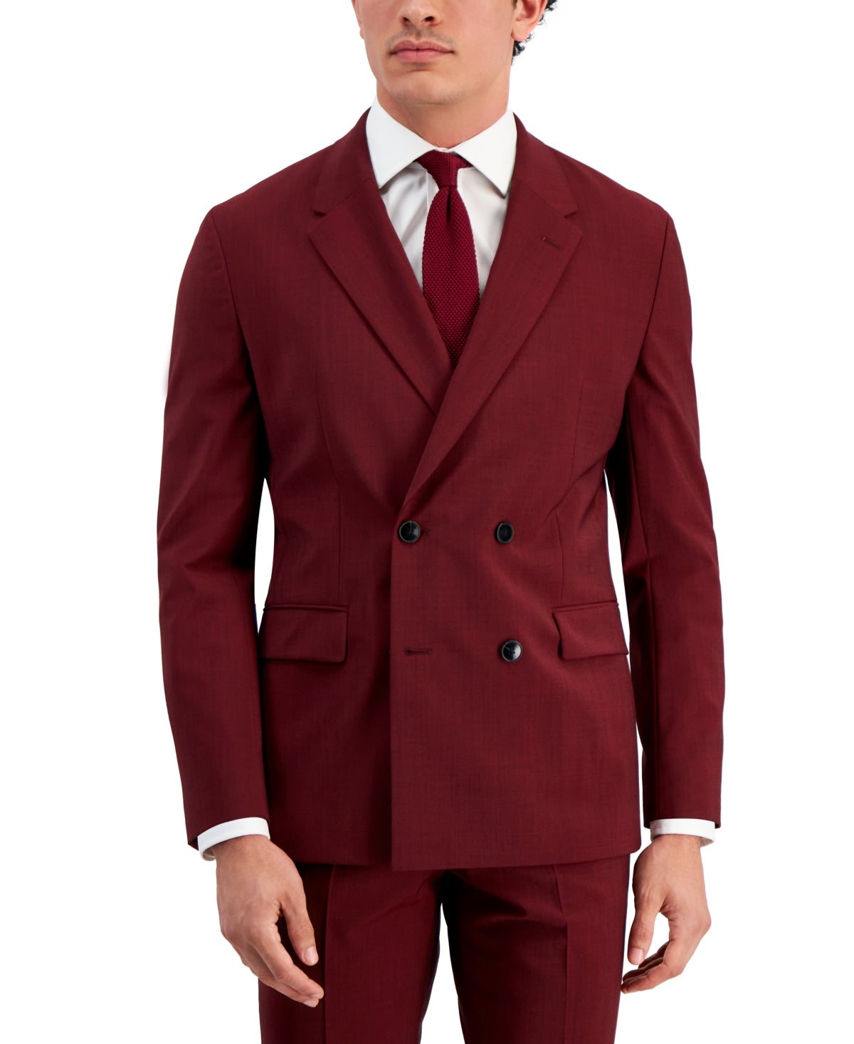 Hugo Boss Mens Modern Fit Double Breasted  Suit Jacket Dark Red 42R