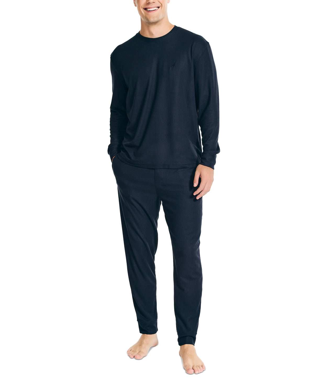 Nautica Mens 2 Pc Relaxed Fit Thermal Waffle Knit Pajama Set Navy XL