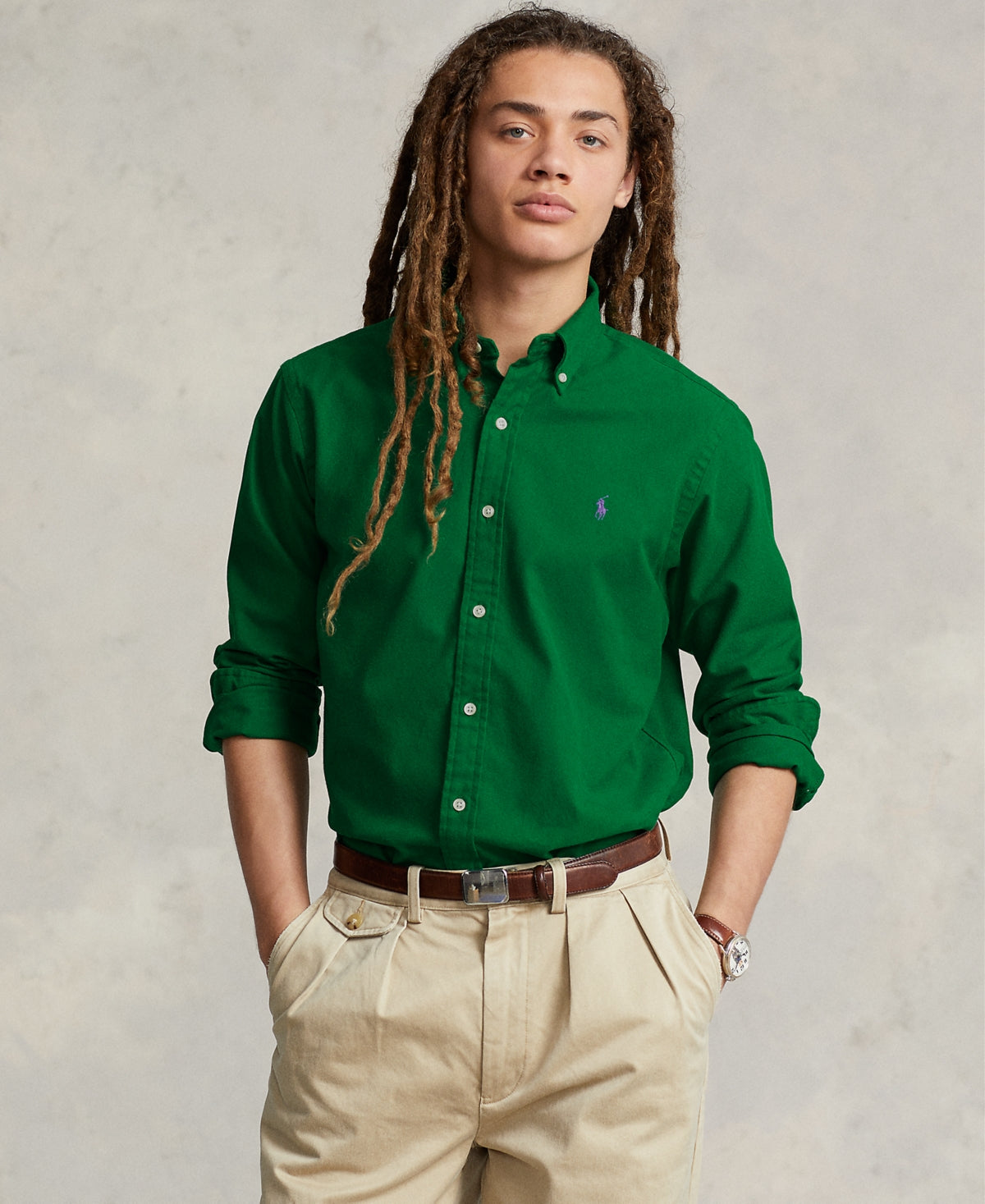 Polo Ralph Lauren Men's Cotton Classic-Fit Brushed Flannel Shirt Large Green