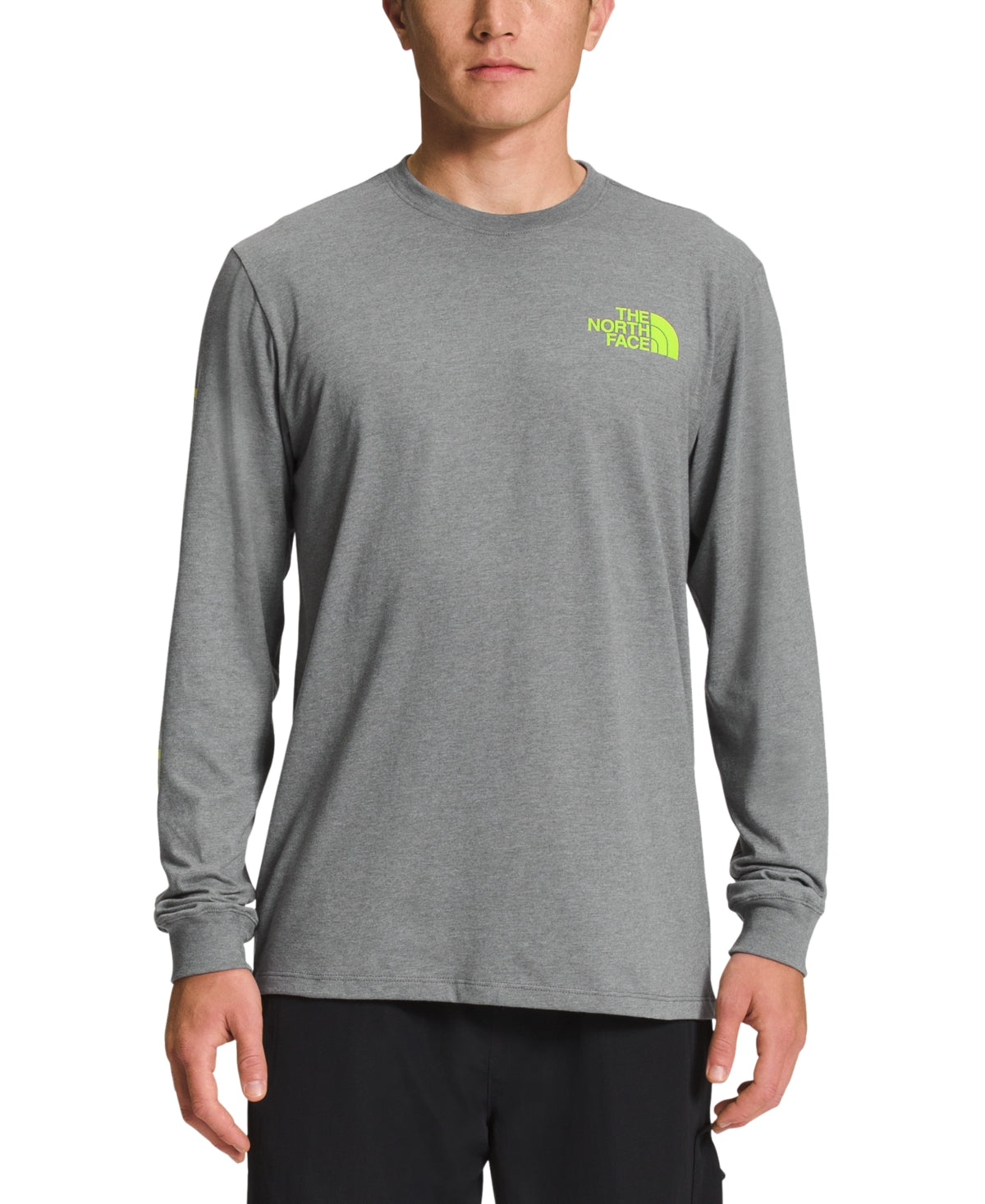 The North Face Men's Logo Graphic Long Sleeve T Shirt Grey LED Yellow Medium