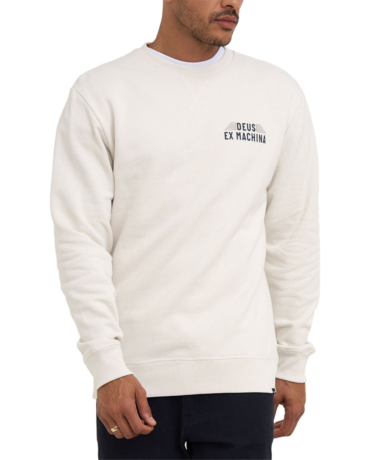 Deus Ex Machina Mens Fender Long Sleeve Crewneck Sweatshirt Vintage White Medium
