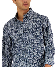 Michael Kors Mens Field Slim-Fit Stretch Button Down Shirt Blue Small
