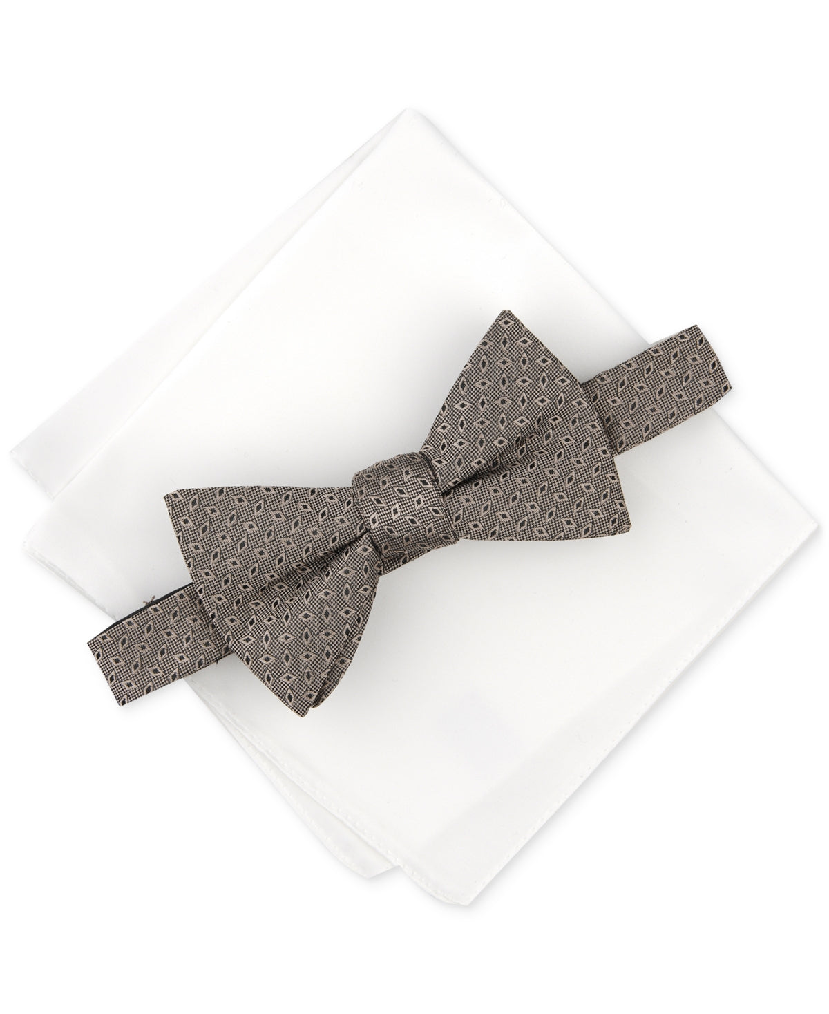 Alfani Mens Regular fit Bow Tie Necktie Pocket Square Set Beige Geometric
