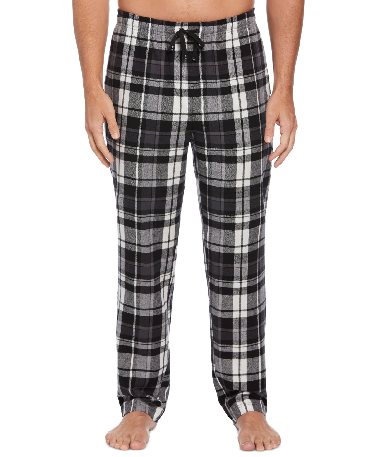 Perry Ellis Portfolio Mens Buffalo Plaid Flannel Pajama Pants Black Large