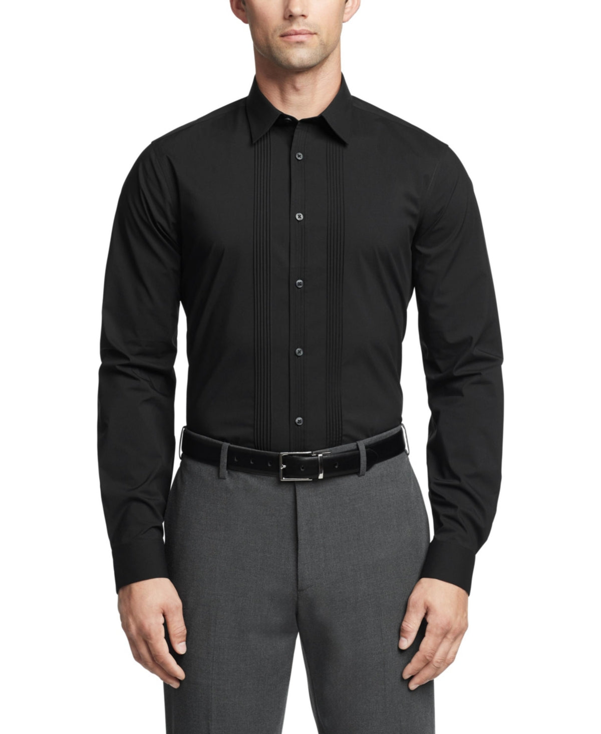 Calvin Klein Men Slim fit Dress Shirt Large 16-16.5 32-33 Black Solid