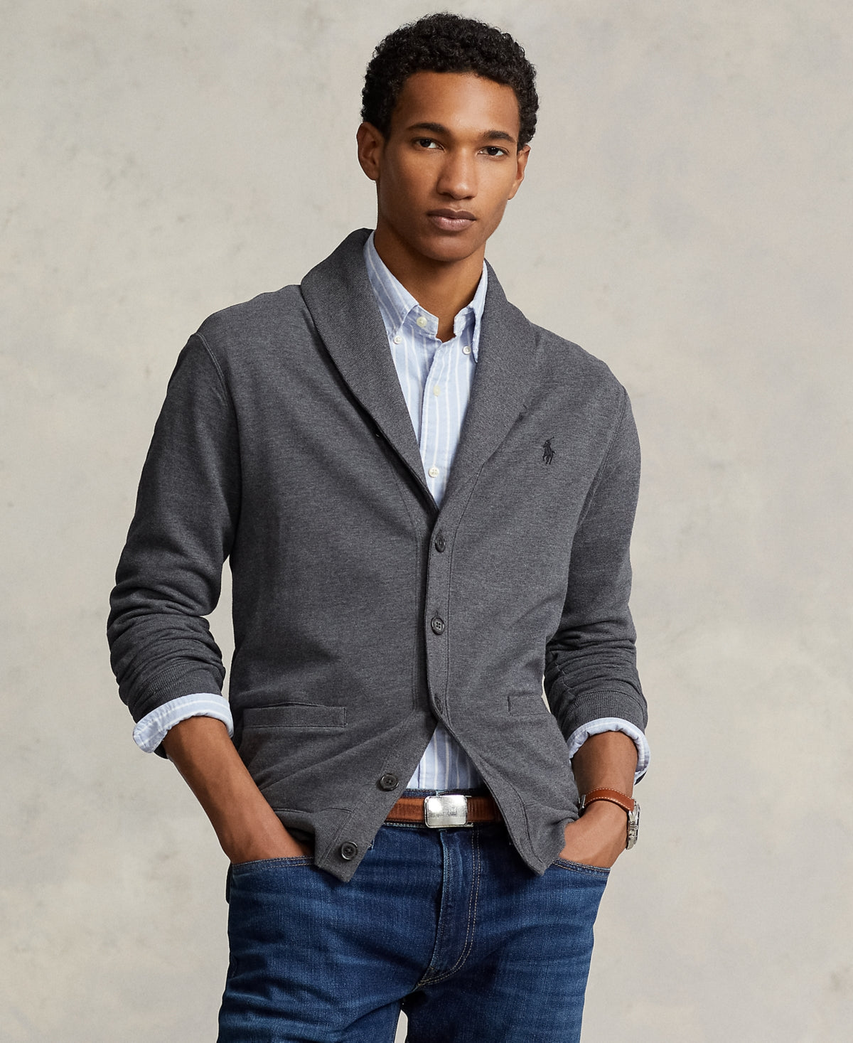 Polo Ralph Lauren Men's Luxury Shawl Neck Cardigan Sweater Small Grey Heather