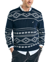 Nautica Mens Fair Isle Crewneck Sweater Navy Seas Blue Multi Color 2XL