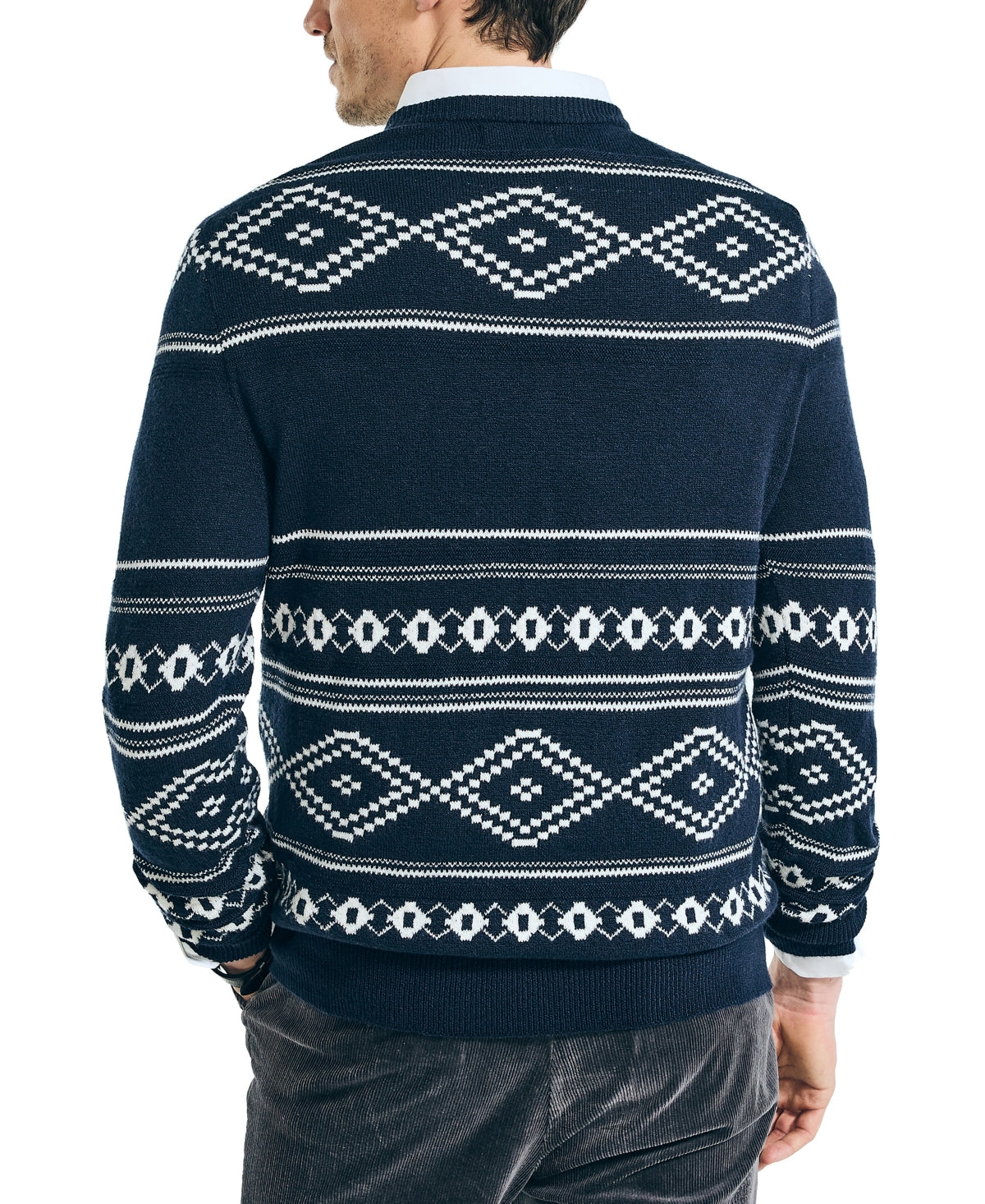 Nautica Mens Fair Isle Crewneck Sweater Navy Seas Blue Multi Color 2XL