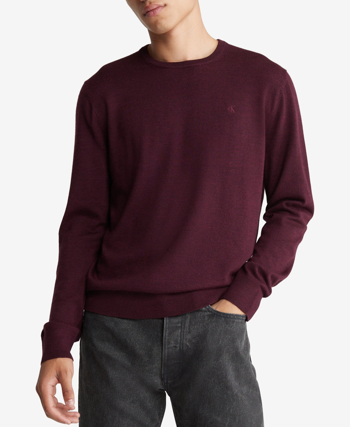 Calvin Klein Mens Relaxed Fit Crewneck Sweater Tawny Port Heather Red XL