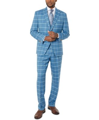 TAYION Mens Classic fit Suit Jacket Blazer 44 L Blue Beige Windowpane