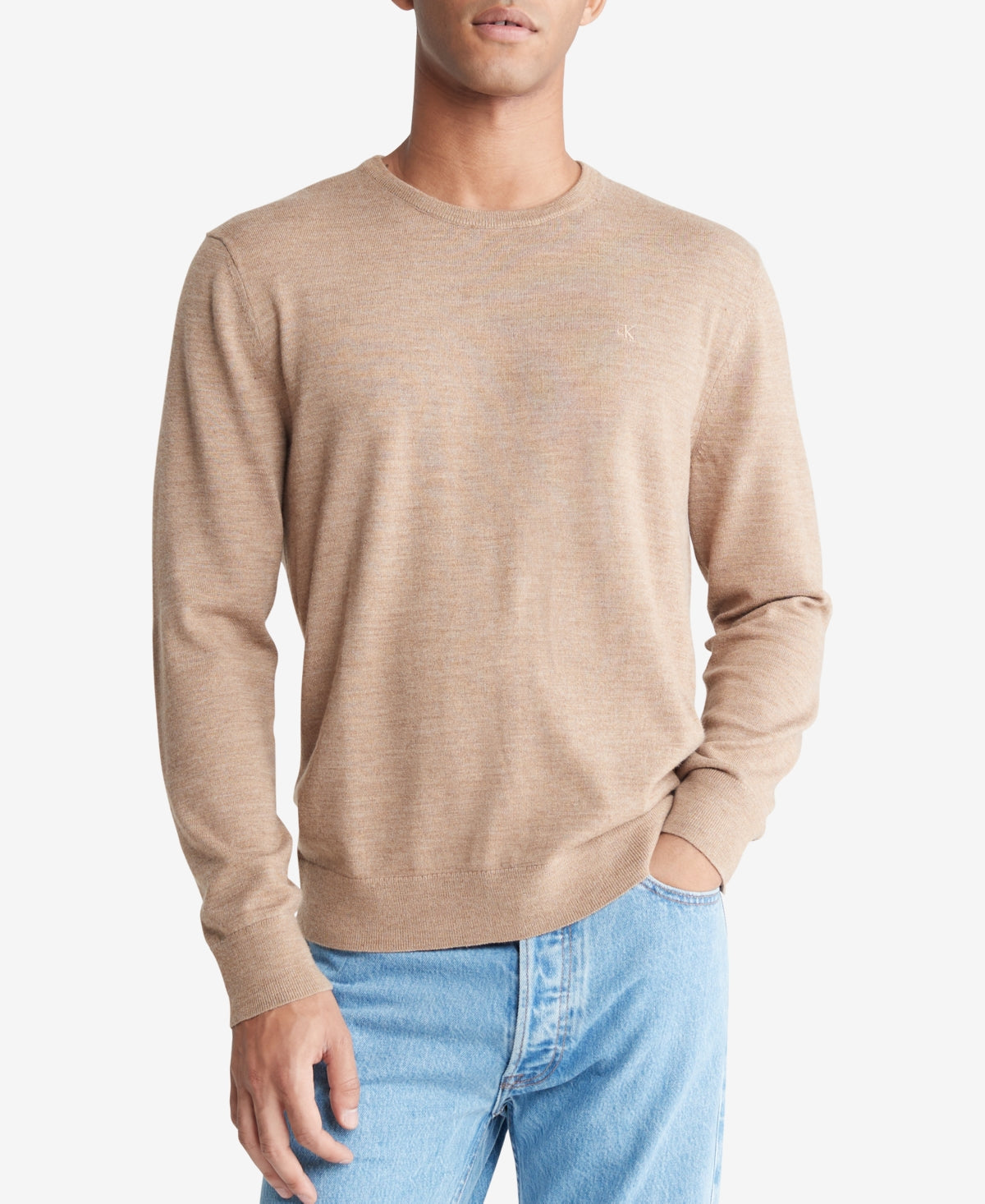 Calvin Klein Mens Relaxed Fit Crewneck Sweater Tigers Eye Brown 2XL