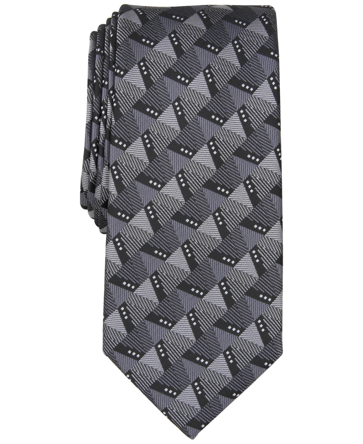 Alfani Mens Necktie  Barkis Geo Print Charcoal Tie