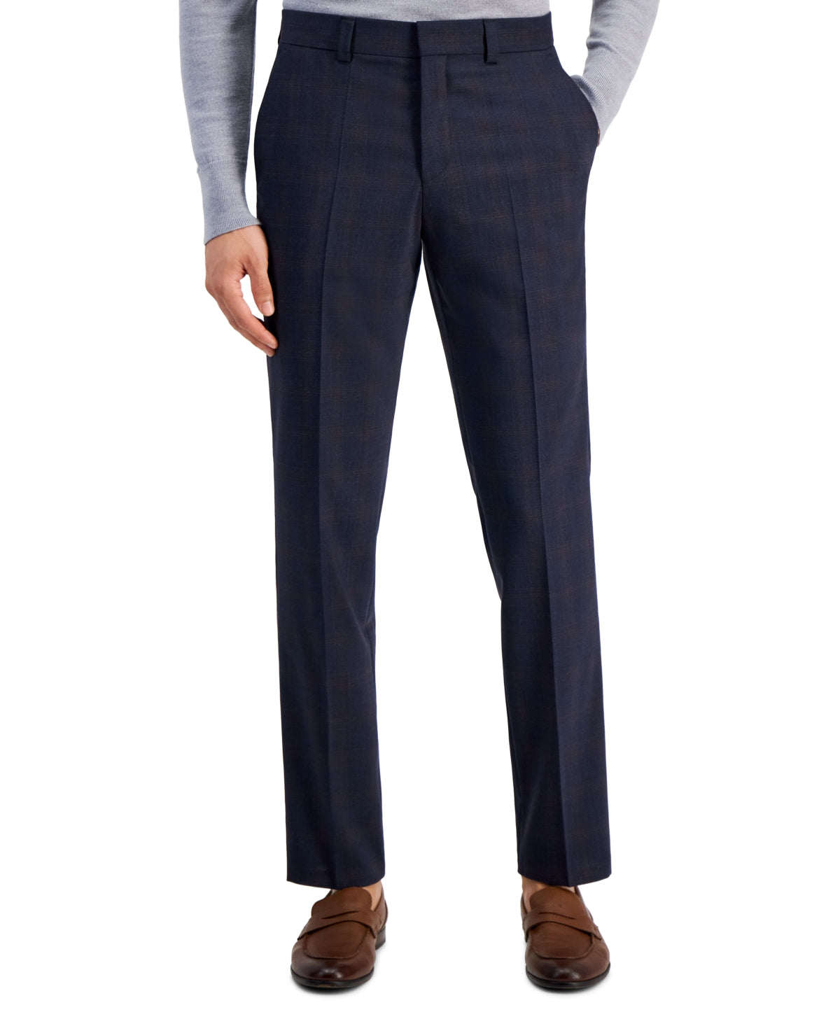 Hugo Boss Men's Tom Checked Wool Blend Flat Front Suit Dress Pants Blue 34 x 32