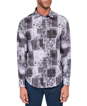 Society of Threads Men's Regular Fit Button Down Shirt Black White Multi Small