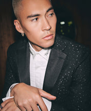 Tallia Mens Slim Fit Dotted Sport Coat Blazer Black Silver 40R