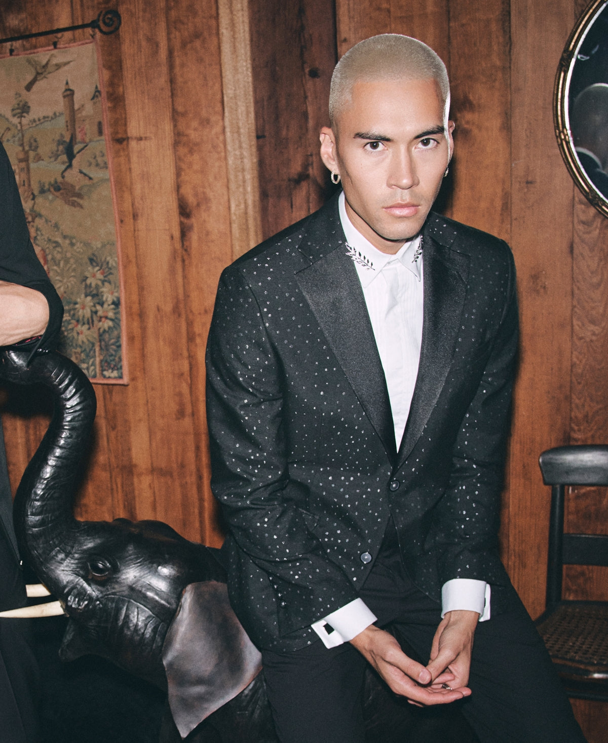 Tallia Mens Slim fit Sport Coat Blazer 42 R Black Argyle/Diamond