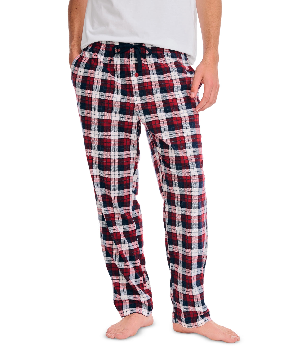Nautica Mens Plaid Cozy Fleece Pajama Bottoms Rio Red XL