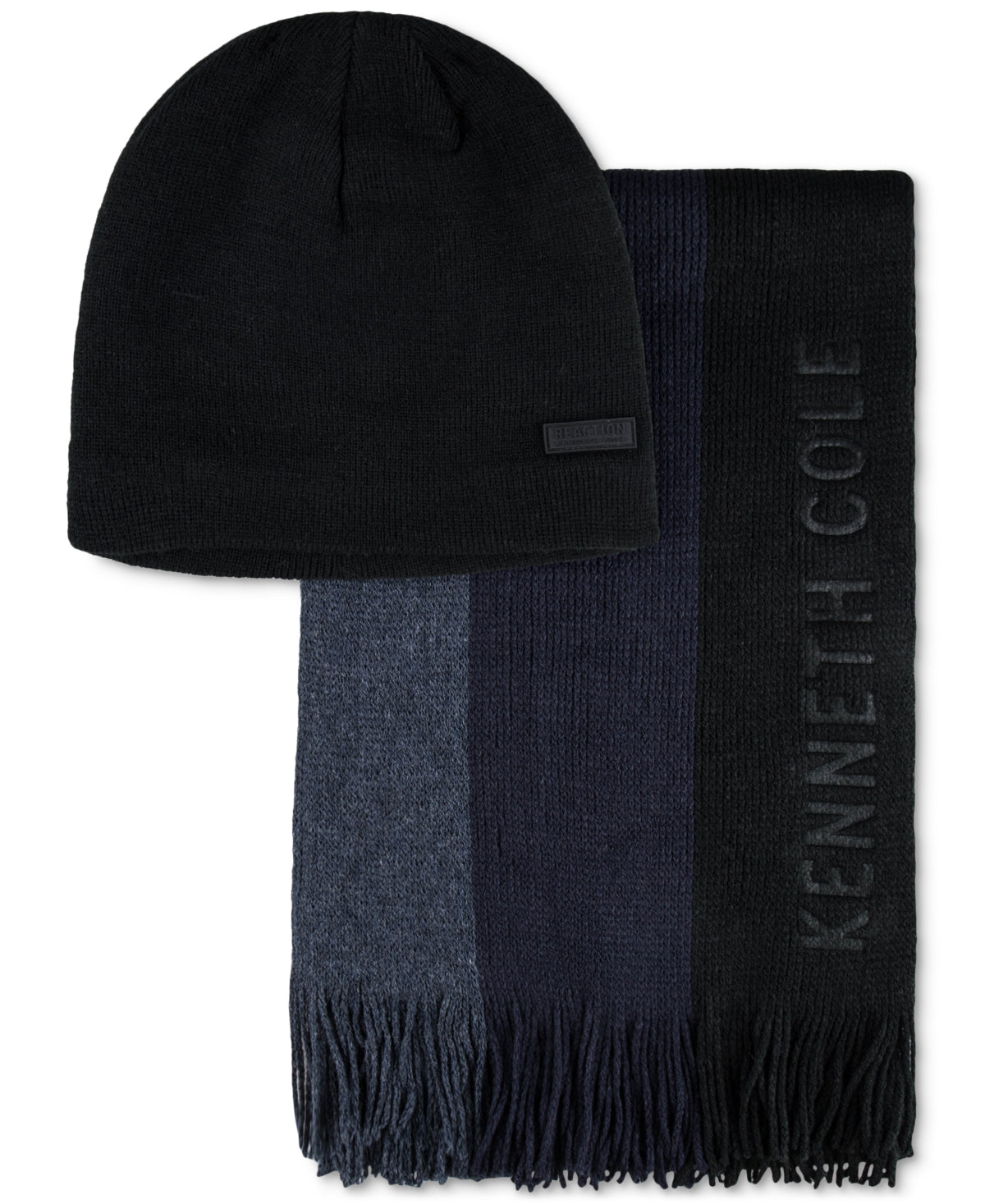 Kenneth Cole Reaction Mens Beanie Hat Scarf Set One Size Dark Blue Multi