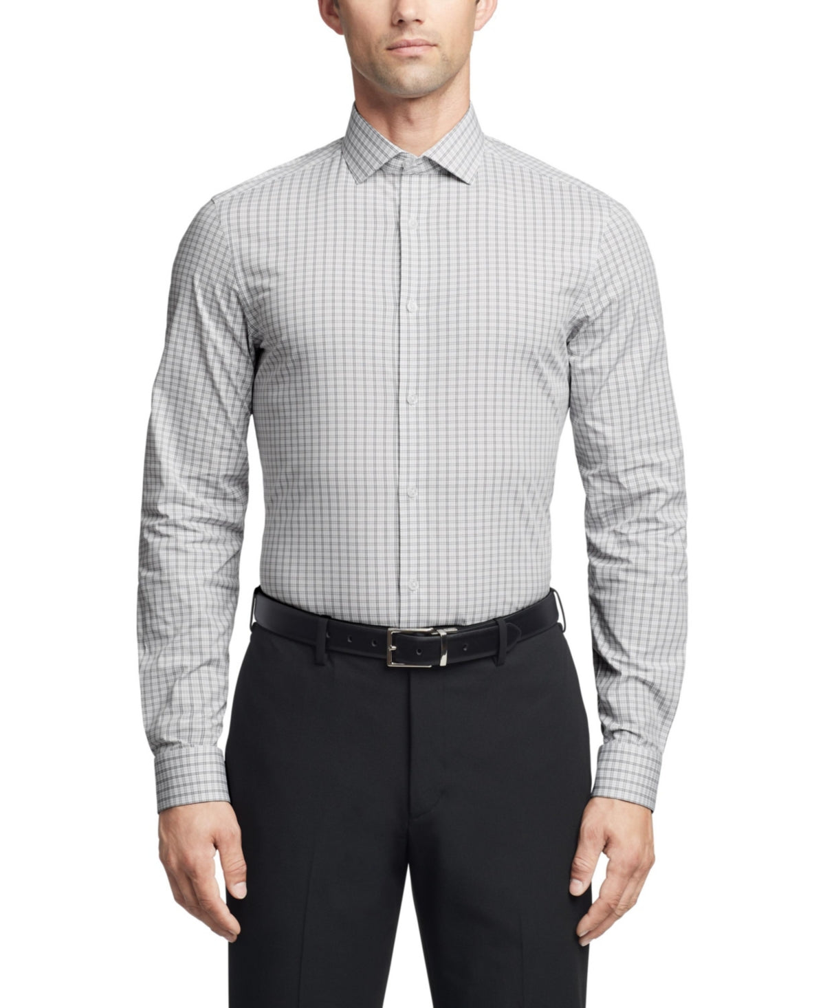 Calvin Klein Men Slim fit Dress Shirt XL 17.5 in 34-35 Grey Plaid