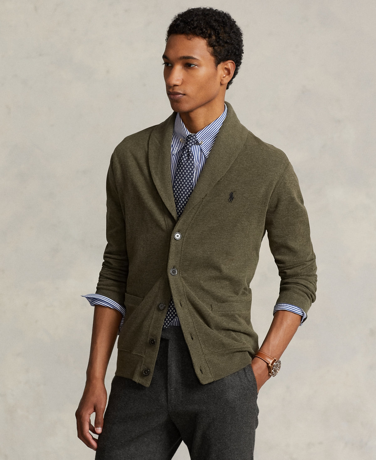 Polo Ralph Lauren Men's Luxury Shawl Neck Cardigan Sweater XL Olive Green