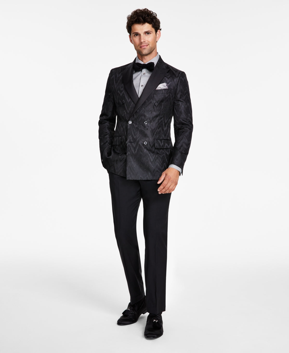 Tallia Mens Slim Fit Sport Coat Blazer Black Chevron 40S