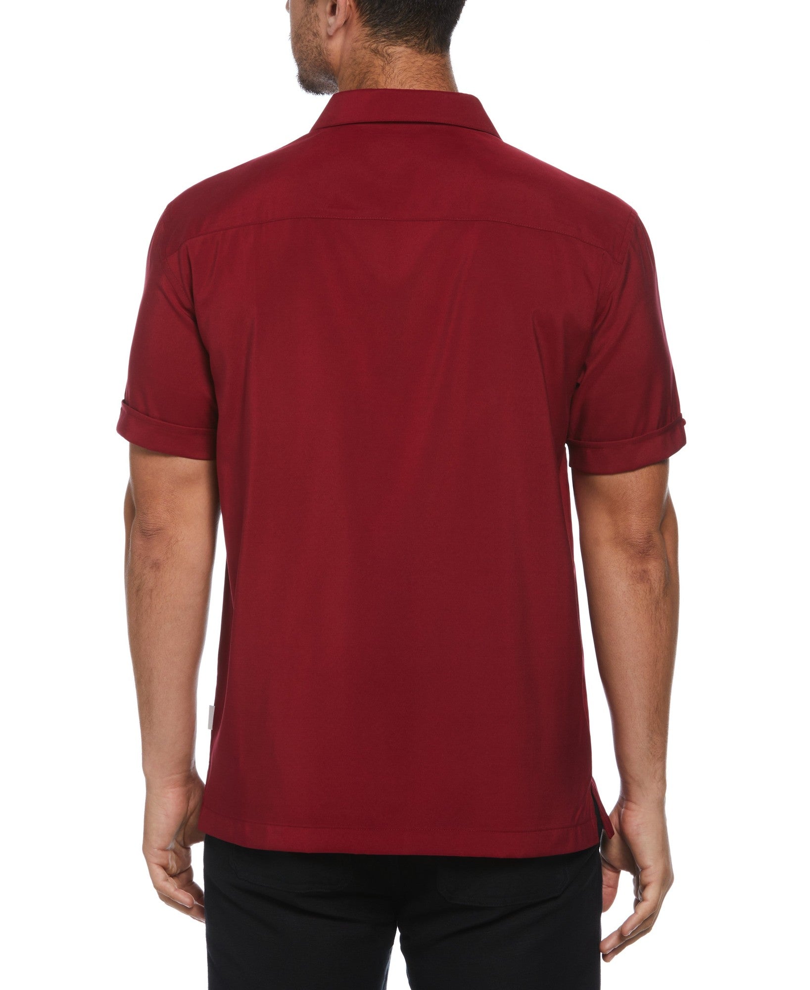 Cubavera Mens Tri Color Short Sleeve Camp Button Down Shirt Red Medium
