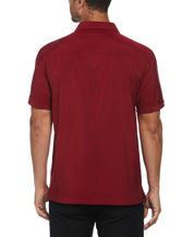 Cubavera Men's Tri Color Camp Collar Retro Panel Short Sleeve Shirt Red Small