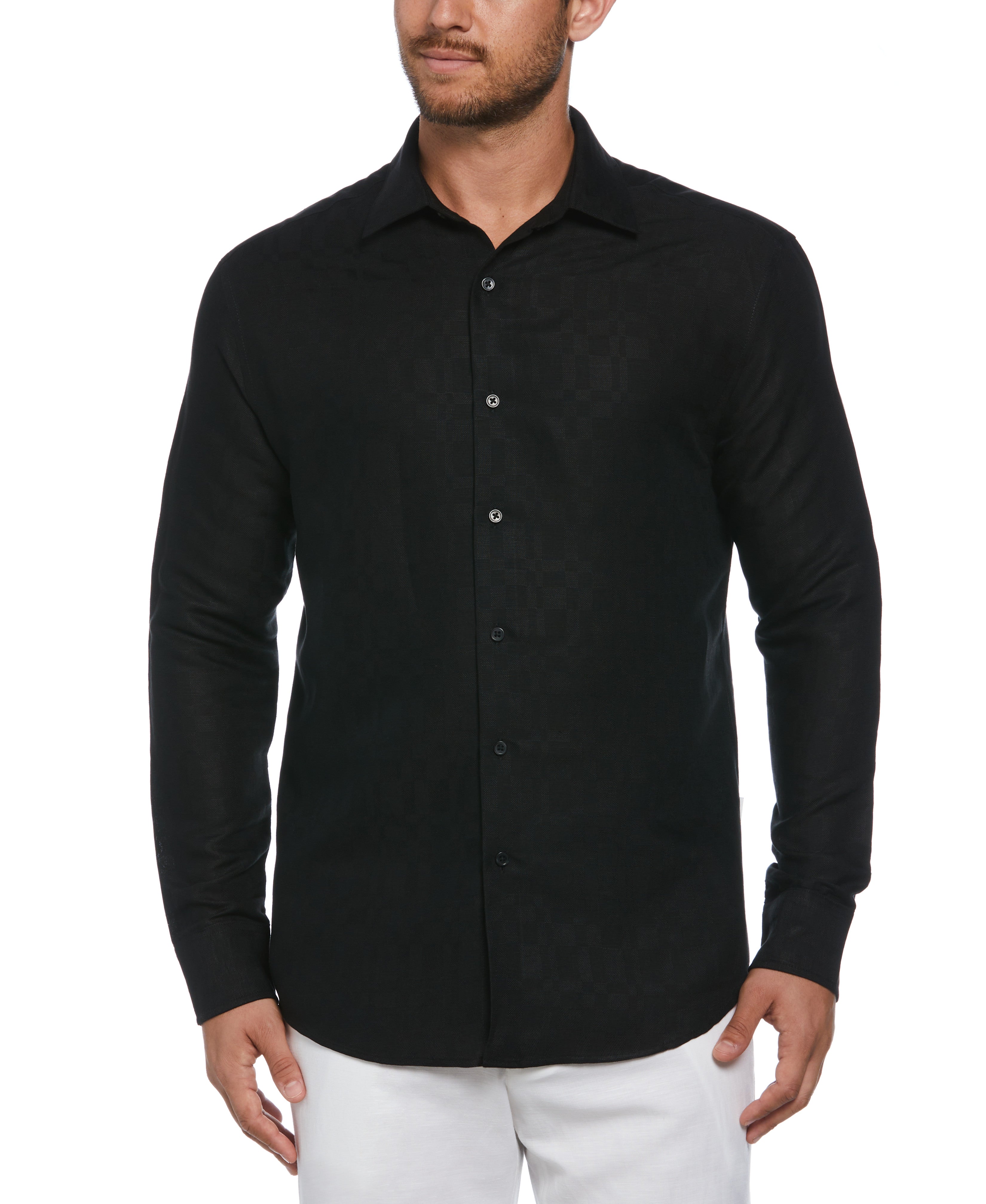 Cubavera Mens Long Sleeve Button Down Shirt Jet Black Medium