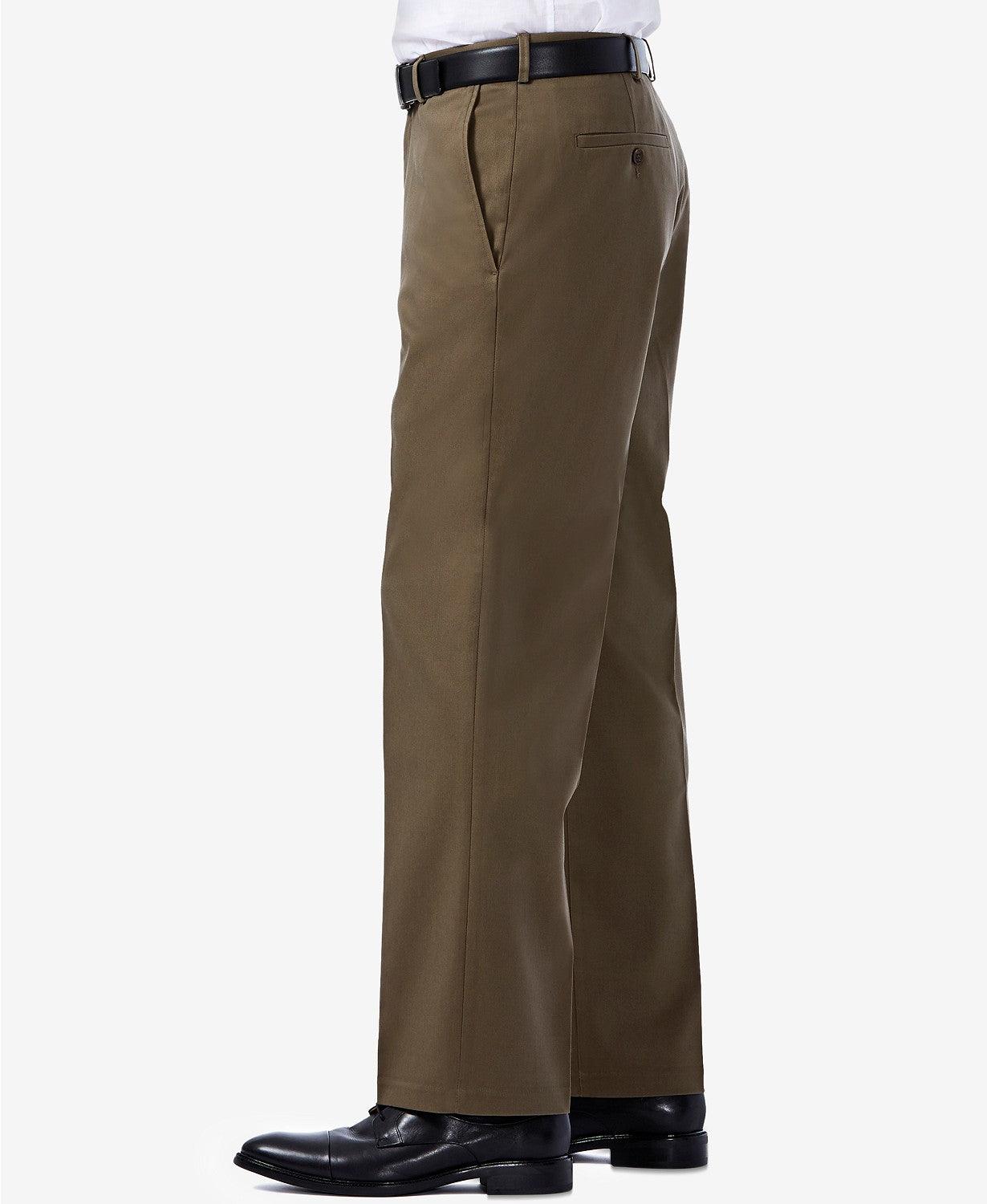 Haggar Mens Classic fit Dress Pants 36 / 34 Brown Solid Stretch