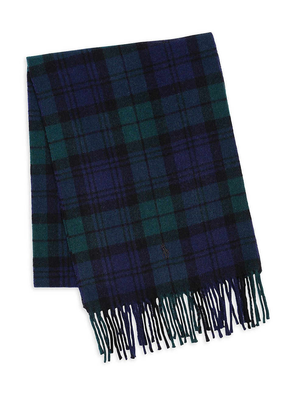 Polo Ralph Lauren Logo Pure Cashmere Tartan Plaid Scarf Green / Navy Blue