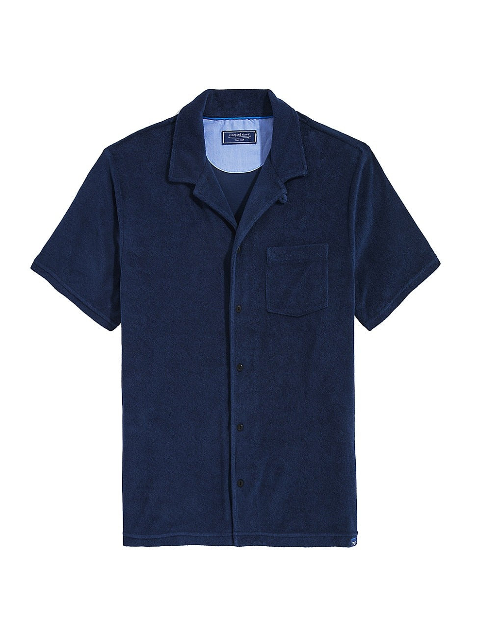Vineyard Vines Mens Terry Short Sleeve Button Down Camp Shirt Blue Medium