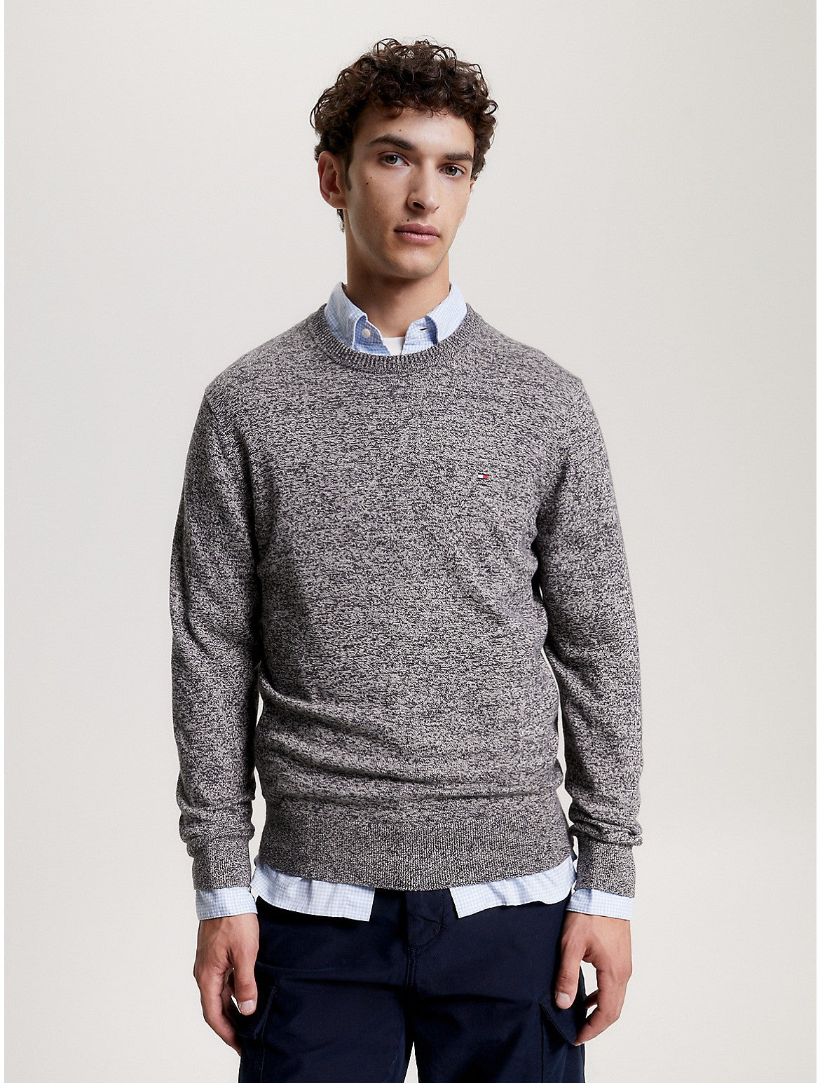 Tommy Hilfiger Mens Regular Fit Solid Crewneck Sweater Creme Black XXL