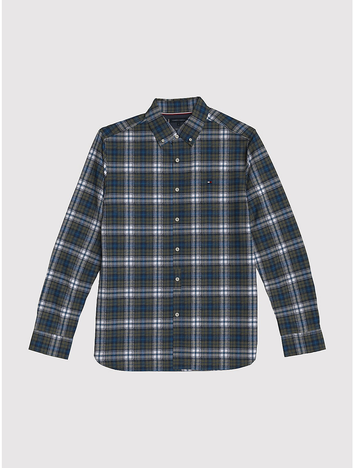 Tommy Hilfiger Mens Regular Fit Brushed Plaid Button Down Shirt Green Large