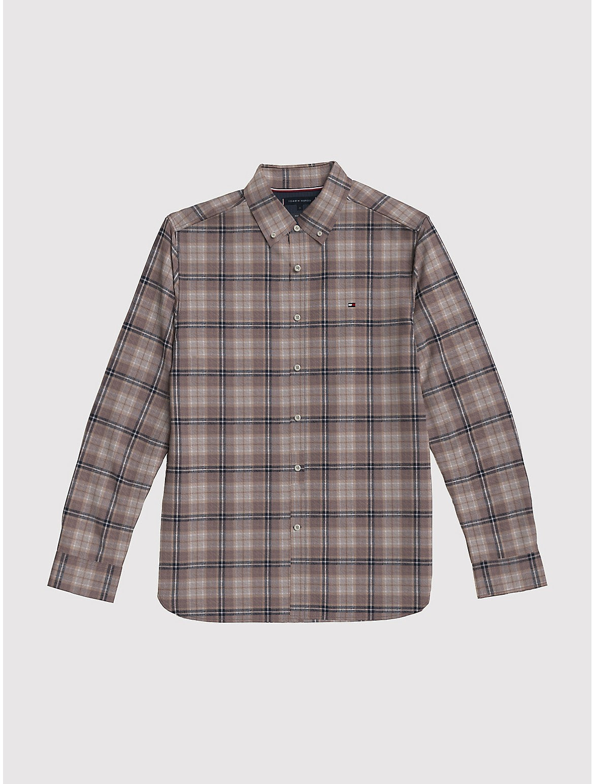 Tommy Hilfiger Mens Regular Fit Brushed Plaid Button Down Shirt Brown Small