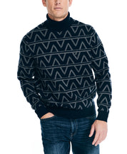 Nautica Mens Jacquard Turtleneck Sweater Navy Seas Blue Multi Medium