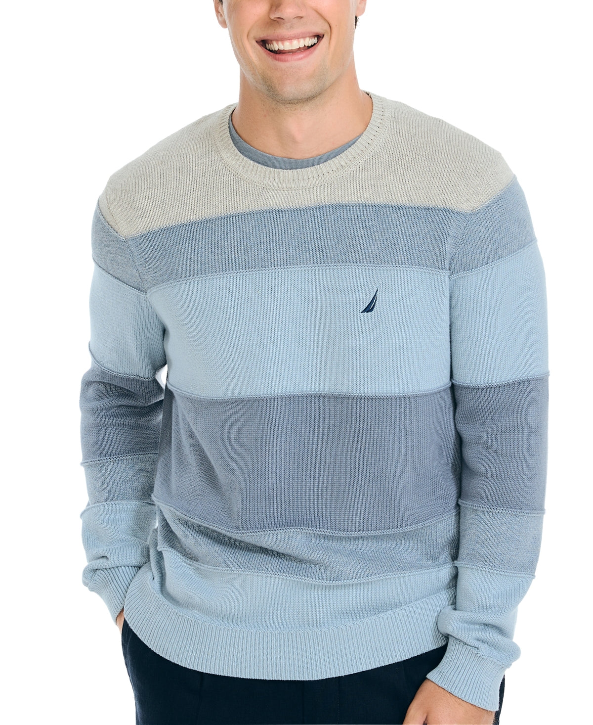 Nautica Mens Regular fit Crewneck Sweater XL Blue Petrol Striped