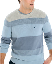 Nautica Men's Striped Long Sleeve Crewneck Sweater Petrol Blue XL